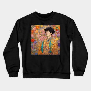 Handsome Asian Man Wearing a Kimono Crewneck Sweatshirt